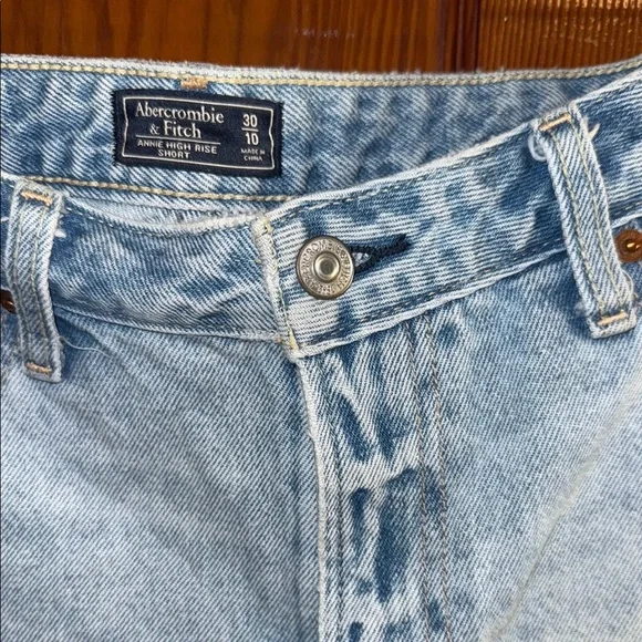 Abercrombie & Fitch Blue Jean Shorts Distressed High-Waisted - Picture 7 of 10